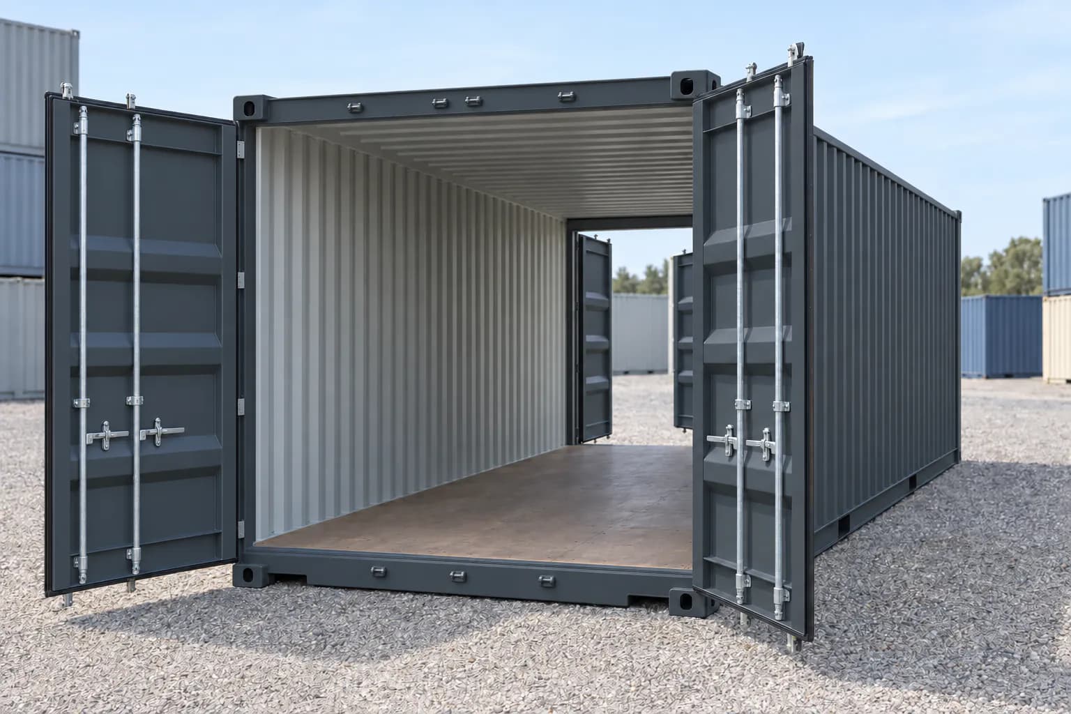 Contenedor marítimo 20 pies doble puerta primer viaje gris antracita RAL 7016