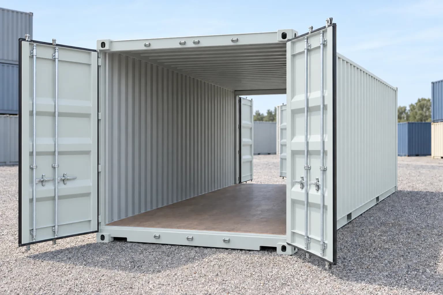 Contenedor marítimo 20 pies doble puerta primer viaje gris luminoso RAL 7035