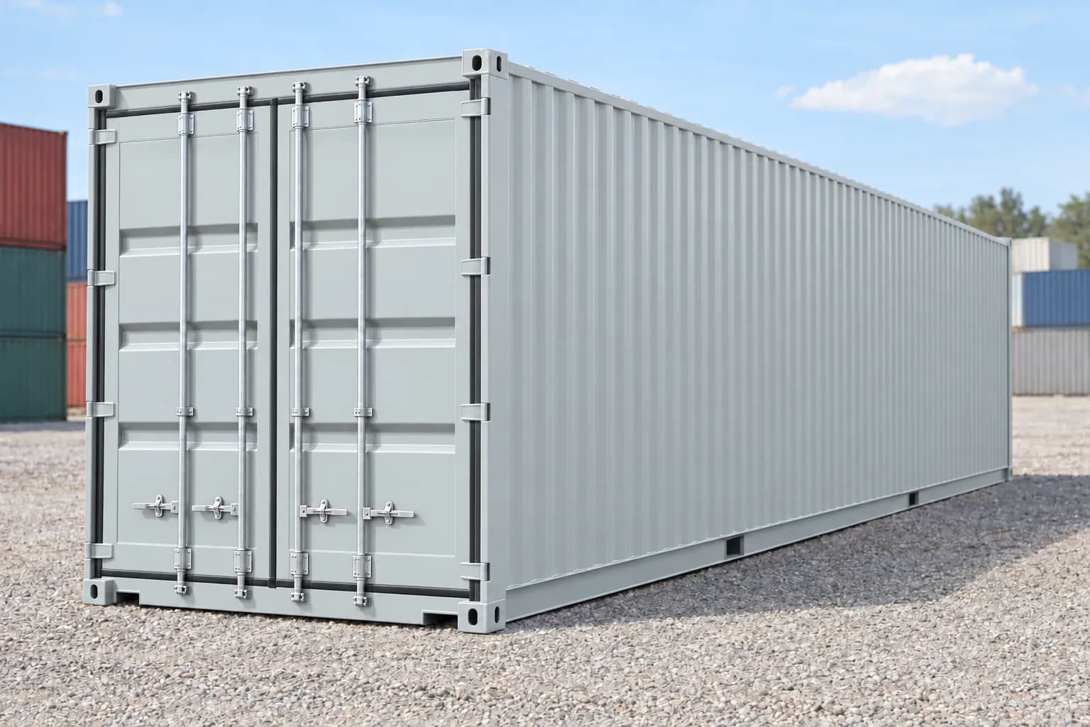 Contenedor marítimo 40 pies High Cube primer viaje gris luminoso RAL 7035
